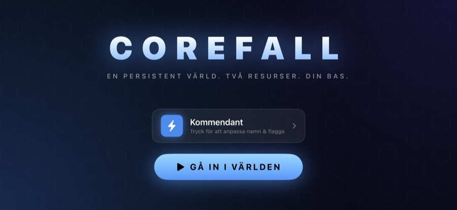 Corefall — titelskärm